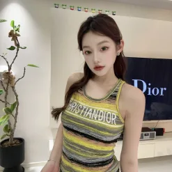 Hochwertige Dior Weste Gelb Strick Monogramm Luxus
