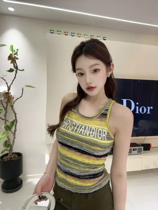 Hochwertige Dior Weste Gelb Strick Monogramm Luxus