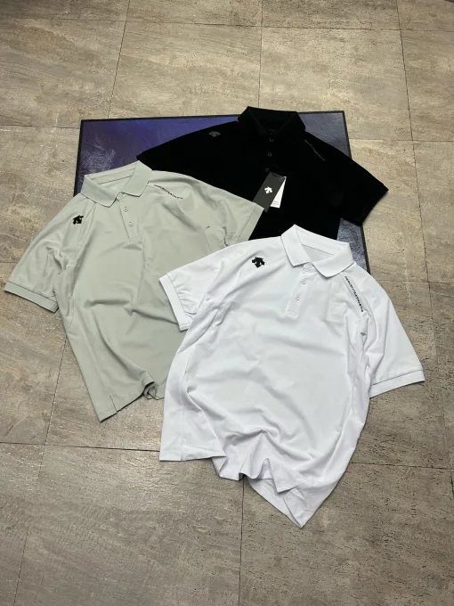 Premium Descente Kurzarm Schwarz Baumwolle Atmungsaktiv Stil