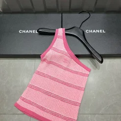 Bestseller Chanel Weste Pink Strick Gestreifte Kollektion