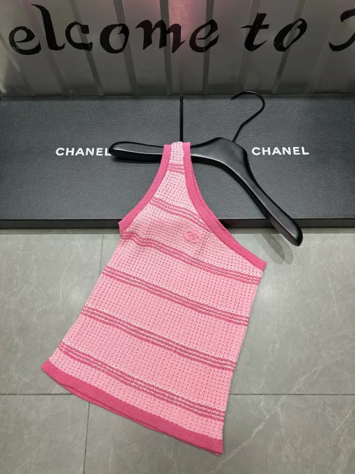 Bestseller Chanel Weste Pink Strick Gestreifte Kollektion