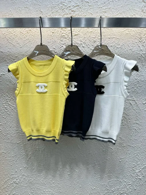 Premium Chanel Weste Gelb Strick Stickerei Stil