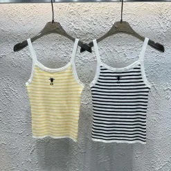 Hochwertige Dior Hosenträger Gelb Strick Bestickt Stil