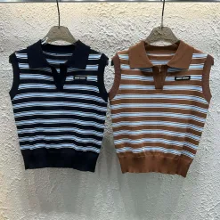 Luxus Miu Miu Weste Braun Strick Logo Kollektion