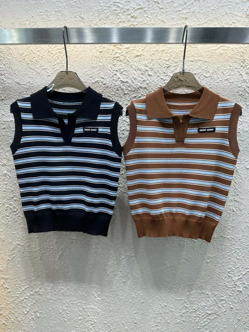 Luxus Miu Miu Weste Braun Strick Logo Kollektion
