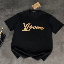Meistverkaufte Louis Vuitton Kurzarmhemd Schwarz Baumwolle Atmungsaktiv Luxus