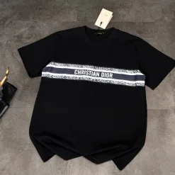 Hochwertiger Dior Kurzarm-Stil aus schwarzer Baumwolle mit atmungsaktivem Stil