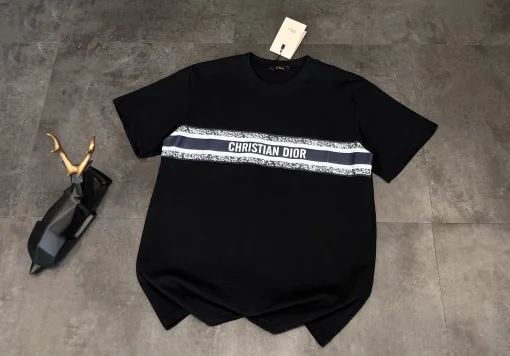 Hochwertiger Dior Kurzarm-Stil aus schwarzer Baumwolle mit atmungsaktivem Stil