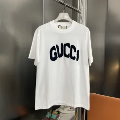 Premium Gucci Kurzarm Weiß Baumwolle Bestickt Luxus