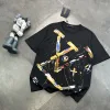 Luxus Louis Vuitton Kurzarm Schwarz Baumwolle Print Stil