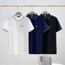 Hochwertige Fila Kurzarmhemden Schwarz Seide Casual Style