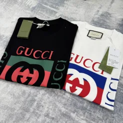 Luxus Gucci Kurzarm Schwarz Baumwolle Casual Luxury