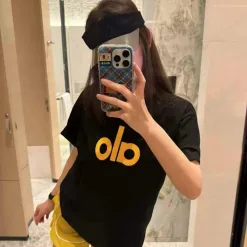 Hochwertige Alo Shorts, gelbe Logo-Kollektion