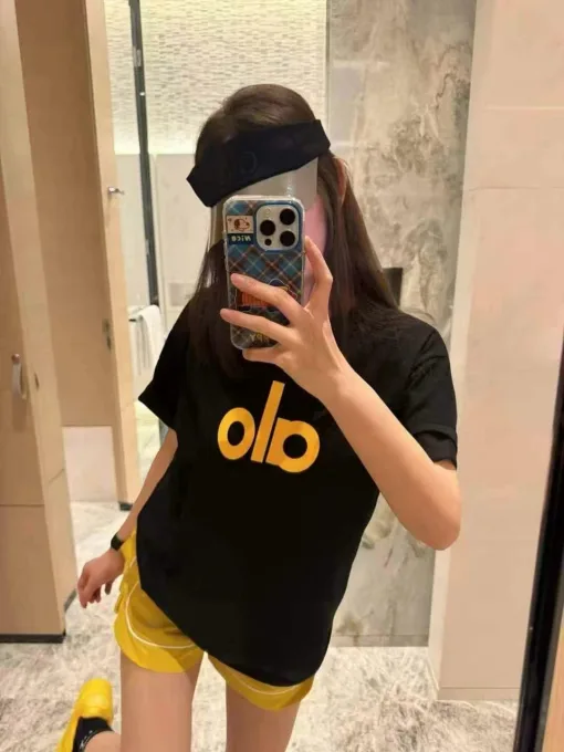 Hochwertige Alo Shorts, gelbe Logo-Kollektion