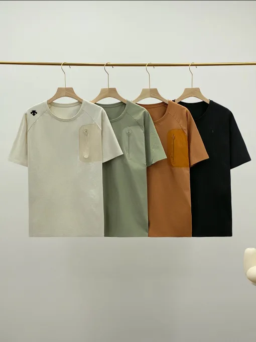 Bestseller Descente Kurzarm-Freizeitkollektion aus schwarzer Seide