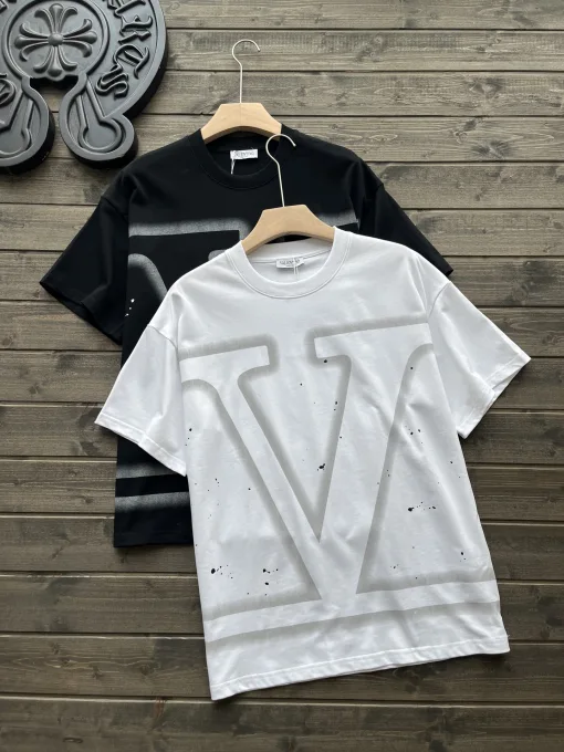 Premium Qualität Valentino Kurzarm Schwarz Baumwolle Logo Luxus