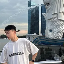 Hochwertige Balenciaga Kurzarm Weiß Baumwolle Casual Style