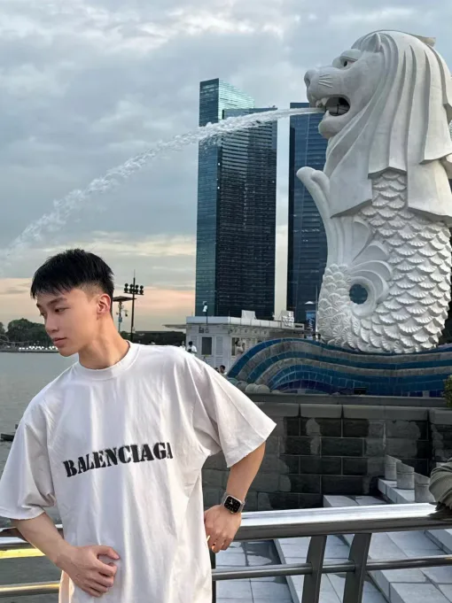 Hochwertige Balenciaga Kurzarm Weiß Baumwolle Casual Style
