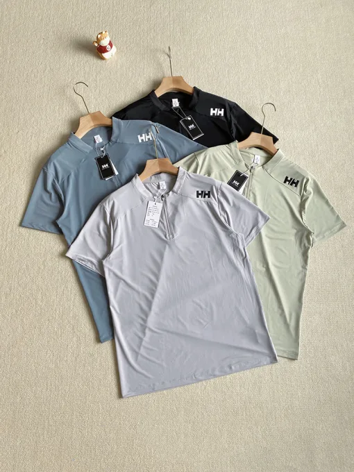 Luxus Helly Hansen Kurzarmhemden Grau Seide Casual Luxury