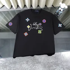 Premium Louis Vuitton Kurzarmhemd Schwarz Baumwolle Logo Luxus