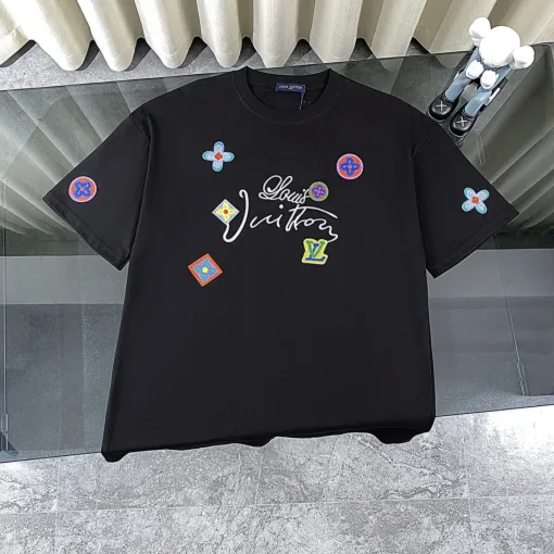 Premium Louis Vuitton Kurzarmhemd Schwarz Baumwolle Logo Luxus