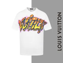 Luxus Louis Vuitton Kurzarm Weiß Seide Grafik Stil