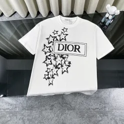 Hochwertige Dior Kurzarm Weiß Baumwolle Klassischer Stil