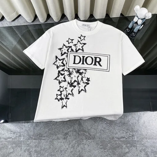 Hochwertige Dior Kurzarm Weiß Baumwolle Klassischer Stil