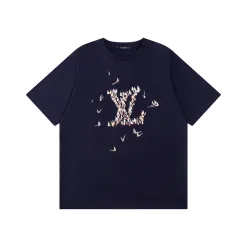 Hochwertige Louis Vuitton Kurzarm Baumwolle Bestickt Luxus