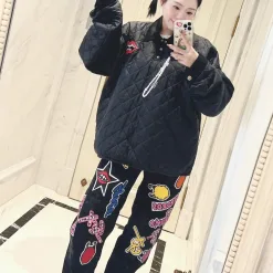Luxus Chrome Hearts Overalls Schwarzes Leder Bestickt Luxus