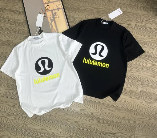 Premium Qualität Lululemon Kurzarm Schwarz Baumwolle Print Style