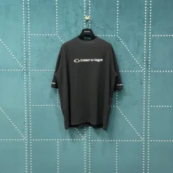 Premium Balenciaga Kurzarm Schwarz Baumwolle Bestickt Stil