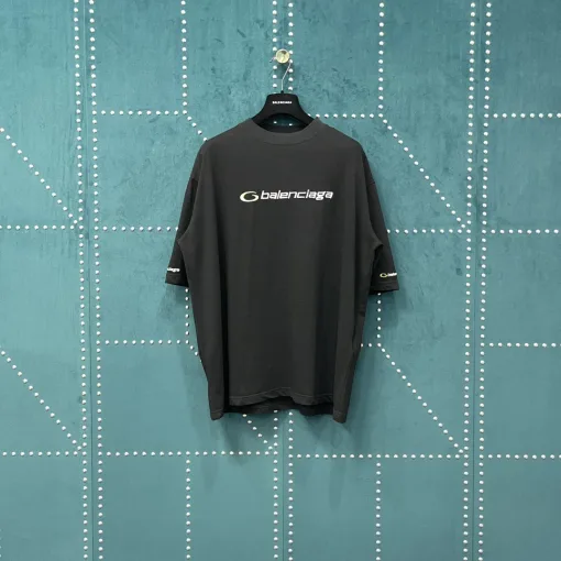 Premium Balenciaga Kurzarm Schwarz Baumwolle Bestickt Stil