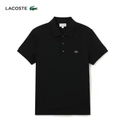 Luxus Lacoste Kurzarmhemden Schwarz Baumwolle Casual Style