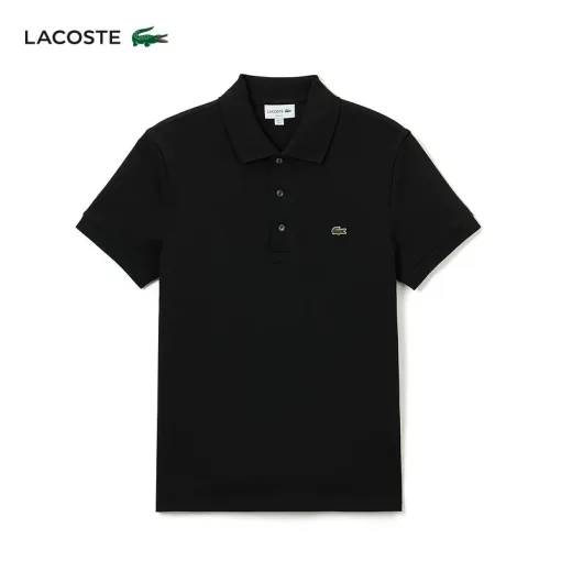 Luxus Lacoste Kurzarmhemden Schwarz Baumwolle Casual Style