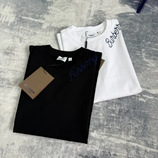 Premium Burberry Kurzarmhemd Blau bestickt