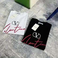 Premium Qualität Valentino Kurzarm T-Shirt Schwarz Leder Logo Luxus
