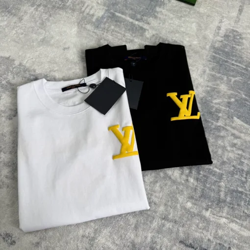 Premium Louis Vuitton Kurzarm Gelb Print Luxus