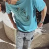 Hochwertige Louis Vuitton Kurzarm Blau Strick Logo Luxus
