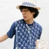 Luxus Louis Vuitton Kurzarm Blau Strickdruck Luxus