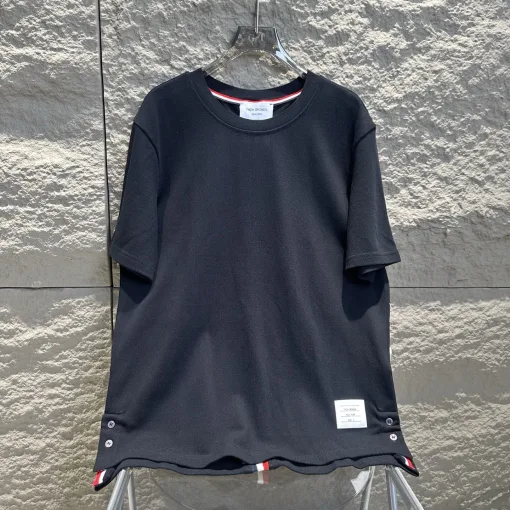 Luxus Thom Browne Kurzarm Weiß Baumwolle Streifen Kollektion