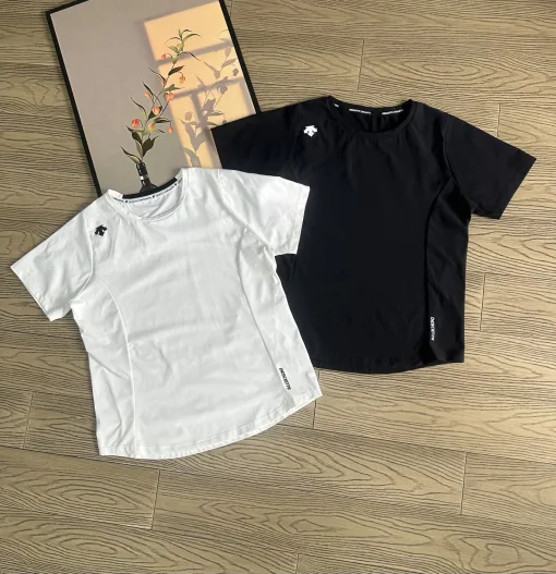 Luxus-Kurzarmhemd Descente, Schwarz, Strick, Atmungsaktive Kollektion