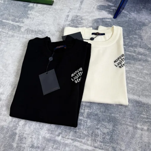 Hochwertige Louis Vuitton Kurzarm-Kollektion aus schwarzem Jacquard-Strick