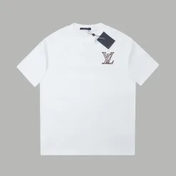Hochwertige Louis Vuitton Kurzarm Schwarz Baumwolle Logo Luxus