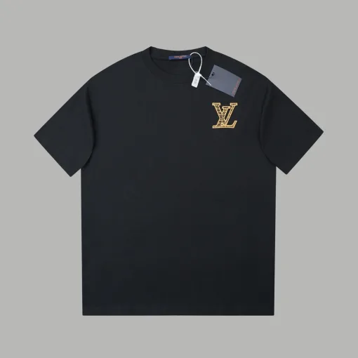 Luxuriöse Louis Vuitton Kurzarm-Logo-Kollektion aus schwarzer Baumwolle