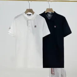 Hochwertige Fila Kurzarm-T-Shirts aus schwarzer Seide mit Stickerei