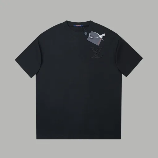 Hochwertiges Louis Vuitton Kurzarm-Logo-Shirt aus schwarzer Baumwolle