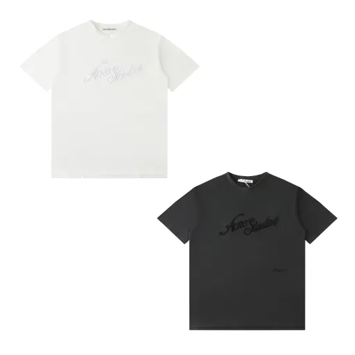 Luxus Acne Studios Kurzarm Schwarz Baumwolle Bestickt Stil