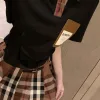 Hochwertige Burberry Kurzarm Schwarz Leder Plaid Luxus