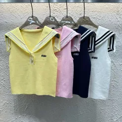 Hochwertige Miu Miu Weste Navy Strick Bestickte Kollektion